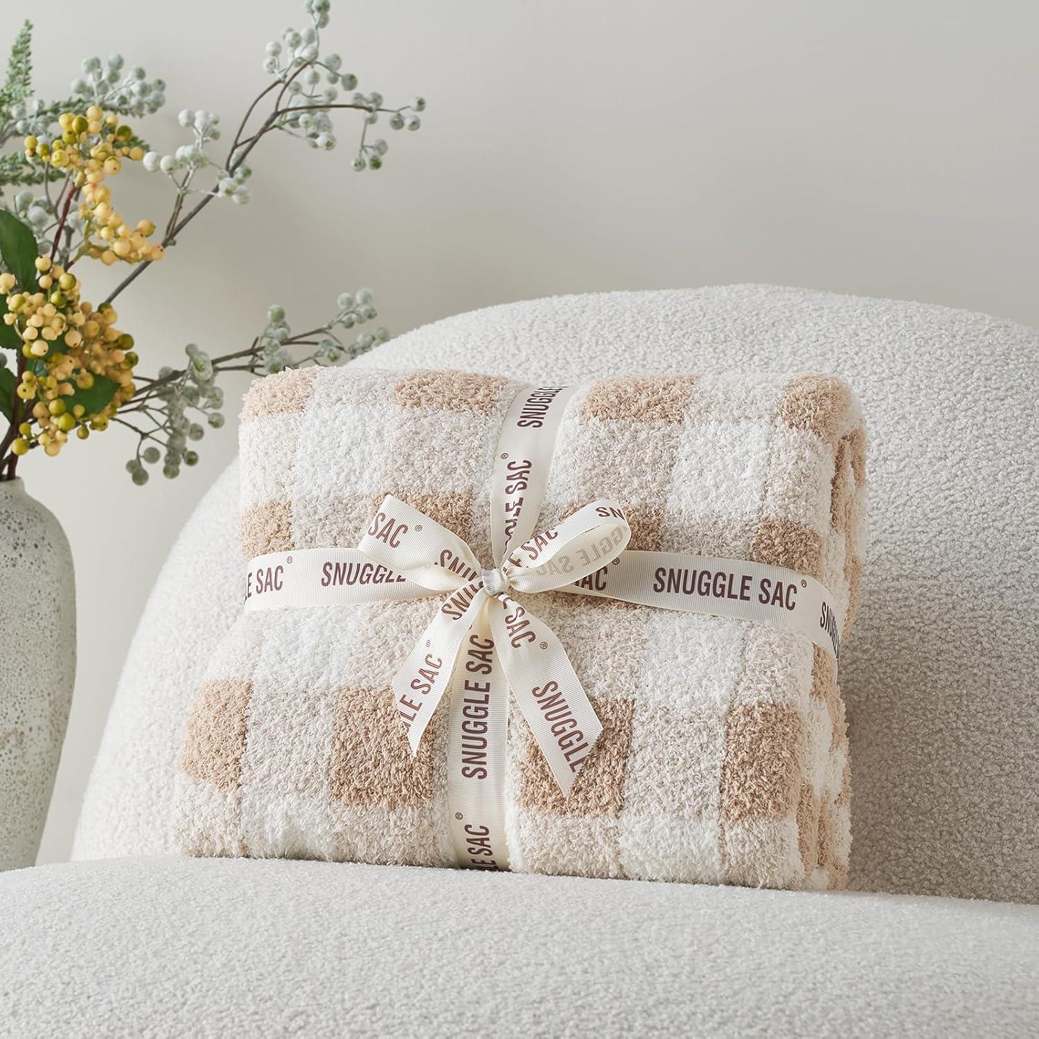 Manta de Sofá Snuggle Sac Cuadros Beige 127x152 cm Microfibra