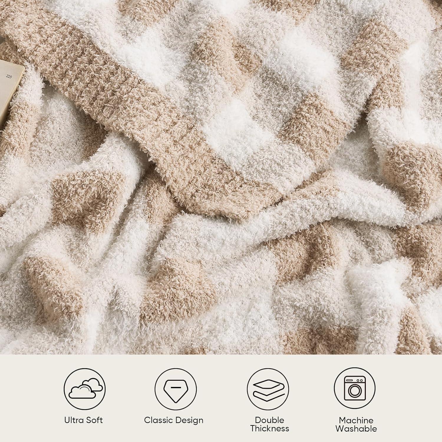 Manta de Sofá Snuggle Sac Cuadros Beige 127x152 cm Microfibra