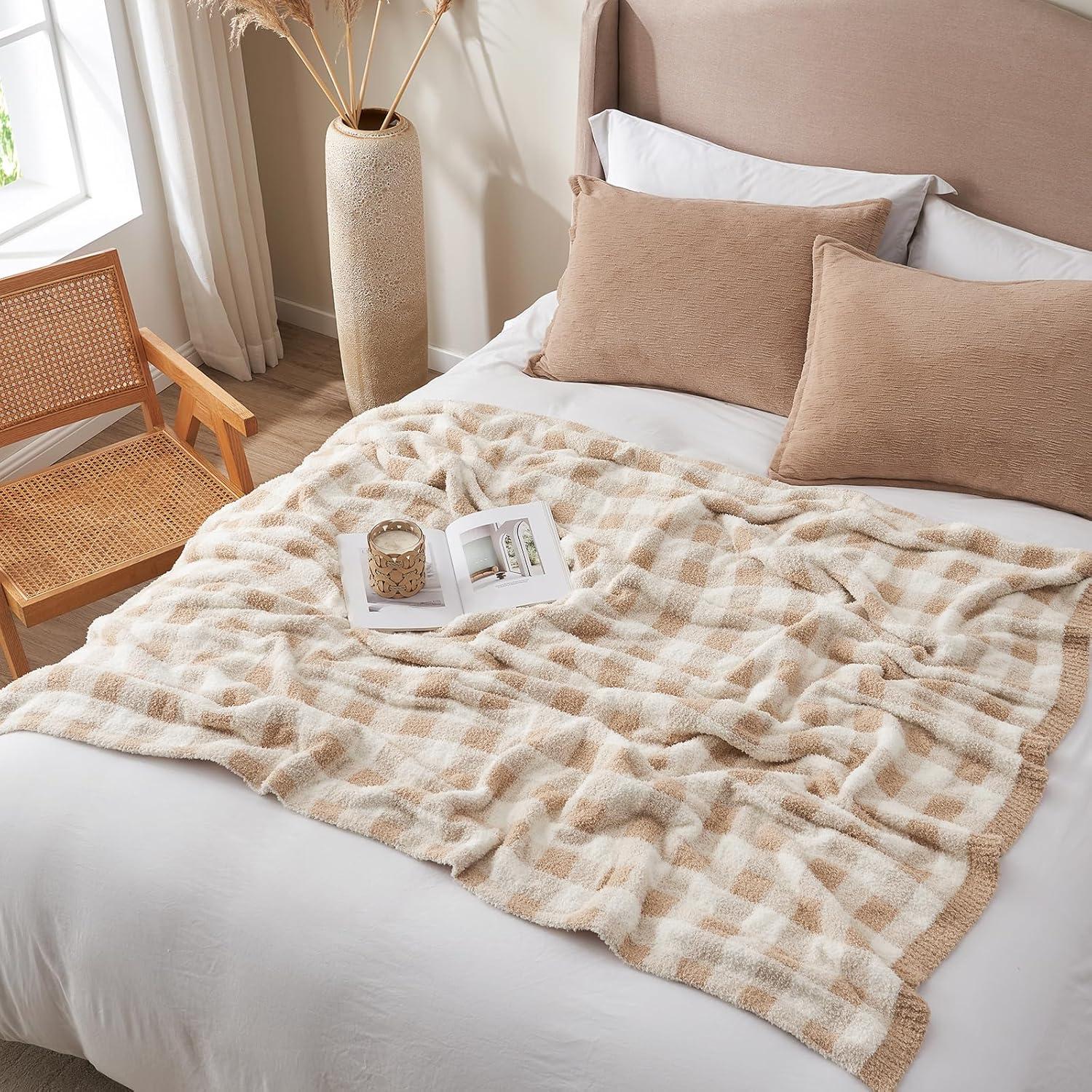 Manta de Sofá Snuggle Sac Cuadros Beige 127x152 cm Microfibra