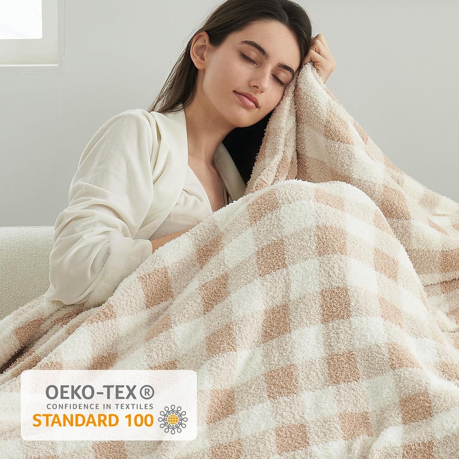 Manta de Sofá Snuggle Sac Cuadros Beige 127x152 cm Microfibra