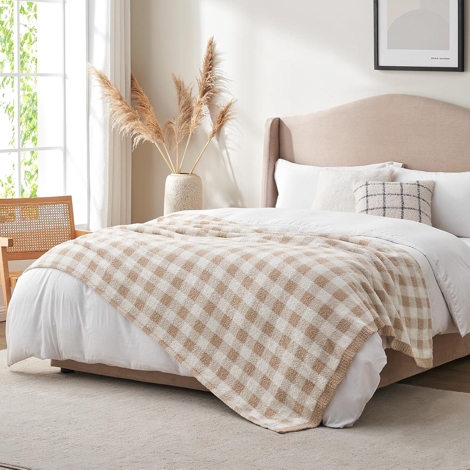 Manta de Sofá Snuggle Sac Cuadros Beige 127x152 cm Microfibra