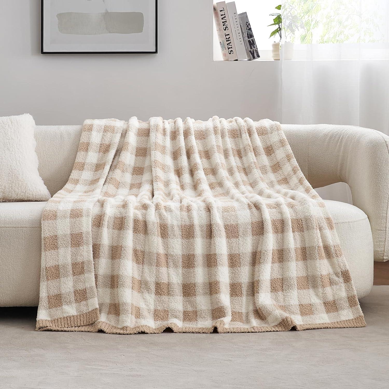 Manta de Sofá Snuggle Sac Cuadros Beige 127x152 cm Microfibra