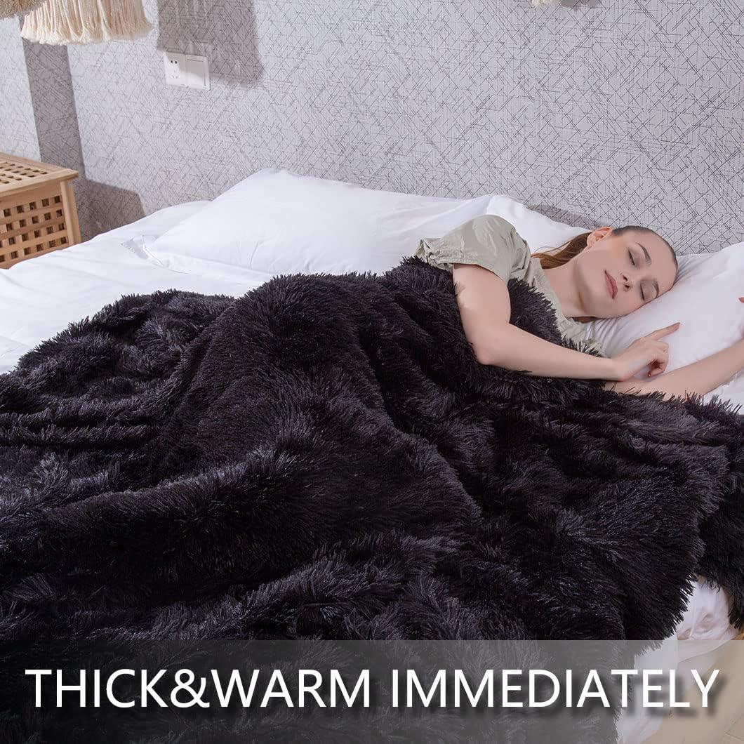 Manta de Piel Sintética YUSOKI Negra 127x152 cm Suave y Acogedora