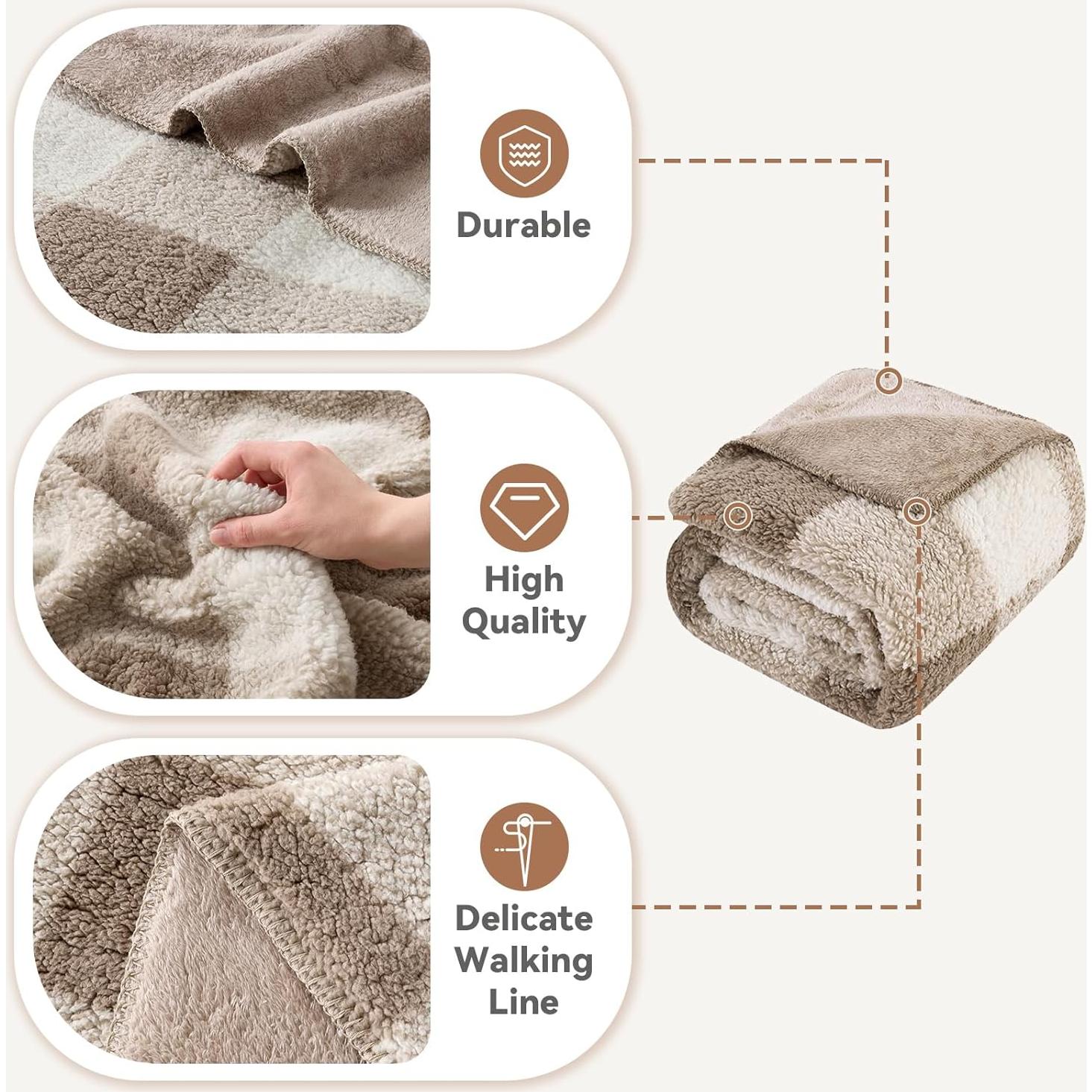 Manta LURKA de Sherpa Caqui 127x152 cm - Suave y Gruesa