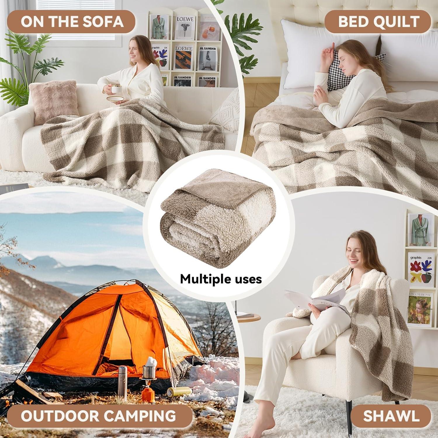 Manta LURKA de Sherpa Caqui 127x152 cm - Suave y Gruesa