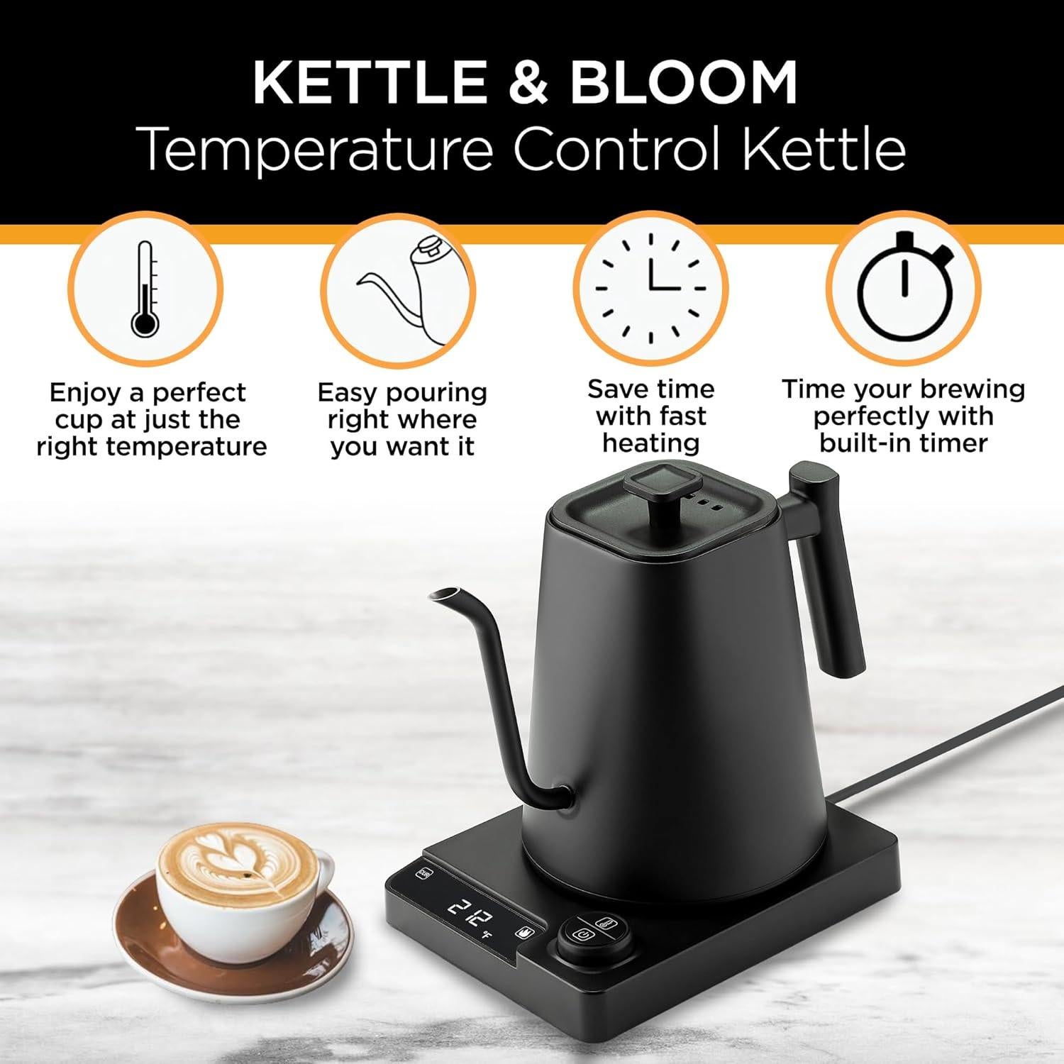 Hervidor Eléctrico Kettle & Bloom 1L Cuello de Ganso Negro
