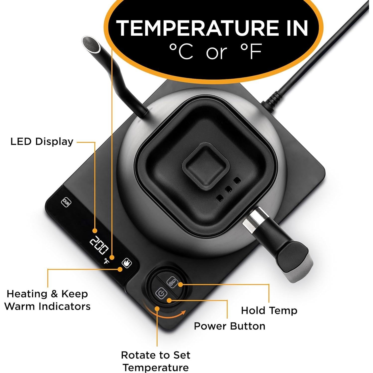 Hervidor Eléctrico Kettle & Bloom 1L Cuello de Ganso Negro