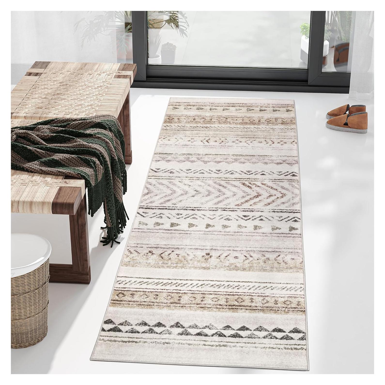 Alfombra Runner Art&Tuft 0.76x2.44m Marrón Geométrica Lavable