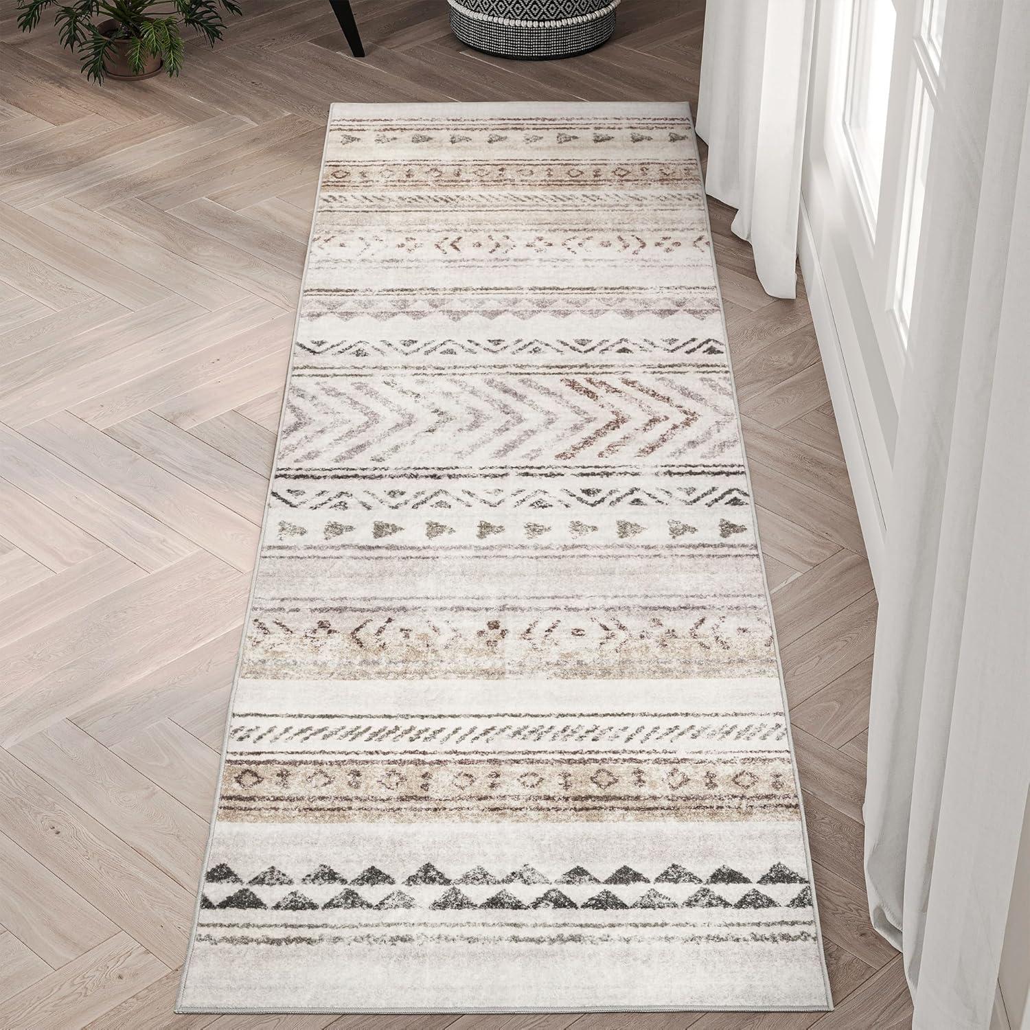 Alfombra Runner Art&Tuft 0.76x2.44m Marrón Geométrica Lavable