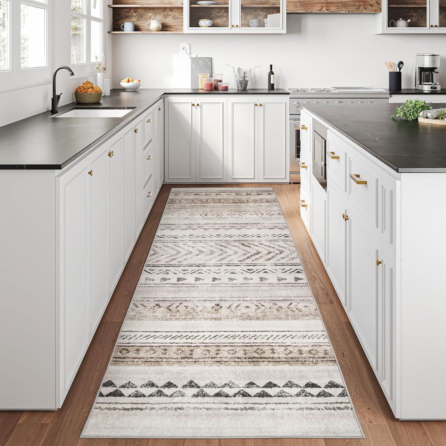 Alfombra Runner Art&Tuft 0.76x2.44m Marrón Geométrica Lavable