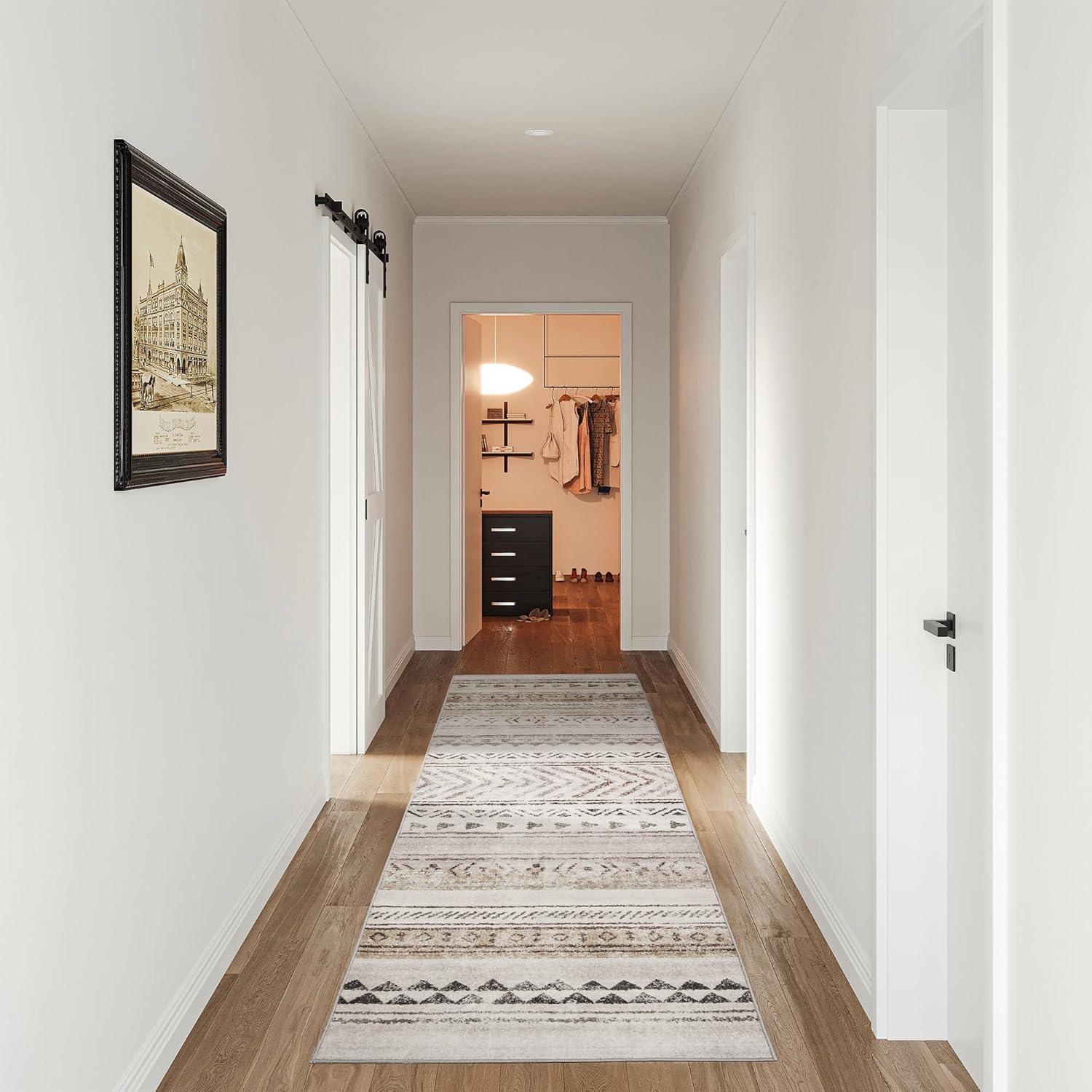 Alfombra Runner Art&Tuft 0.76x2.44m Marrón Geométrica Lavable