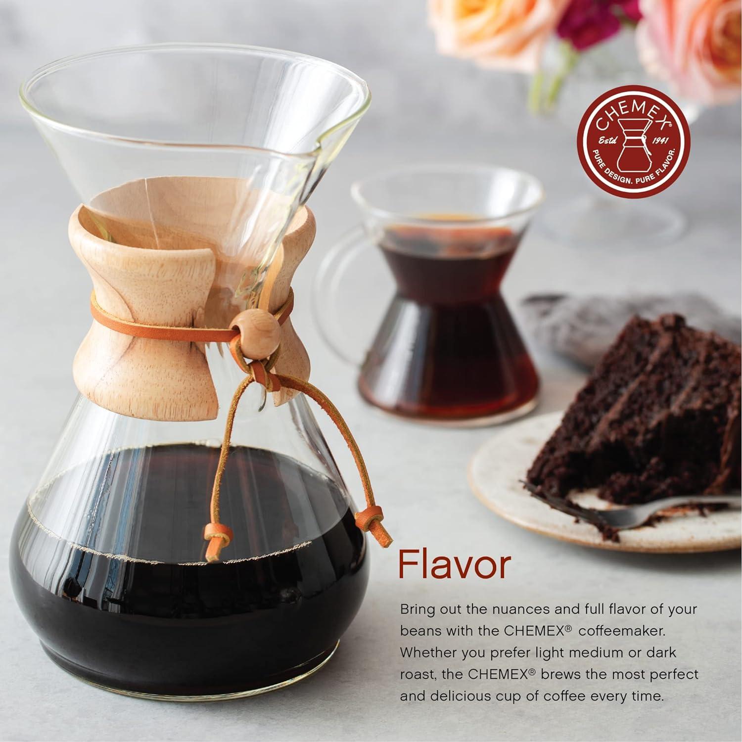 Cafetera Chemex Pour-Over Clásica 8 Tazas Vidrio Borosilicato