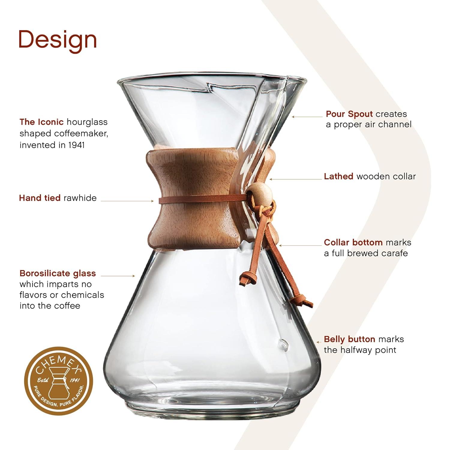 Cafetera Chemex Pour-Over Clásica 10 Tazas - Vidrio Borosilicato