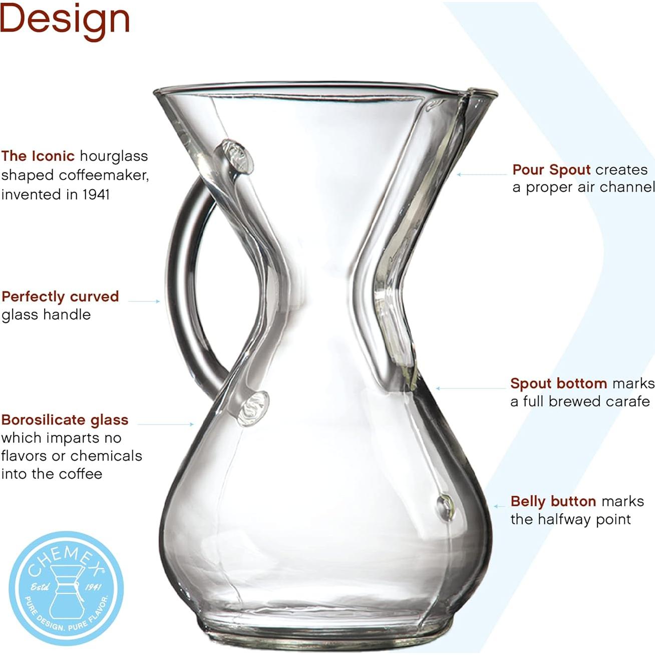 Cafetera Chemex Pour-Over de Vidrio - 6 Tazas - Modelo CM-6GH