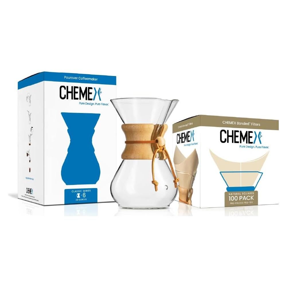 Cafetera de vidrio CHEMEX Clásica 6 Tazas + 100 filtros