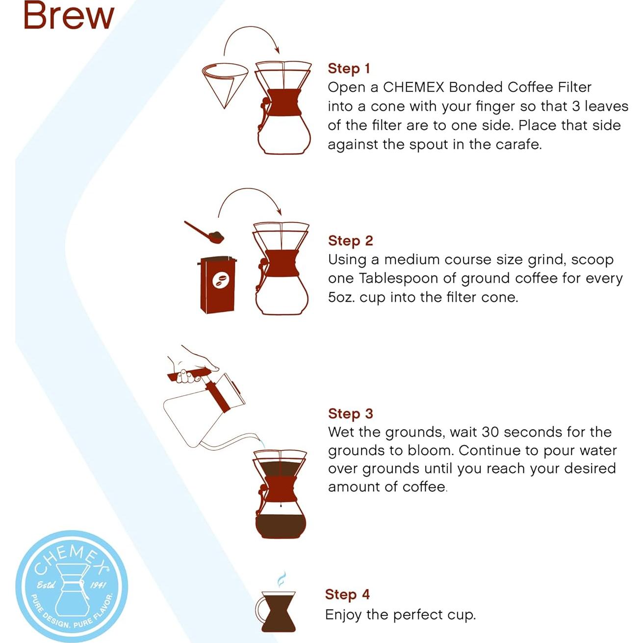 Cafetera de vidrio CHEMEX Clásica 6 Tazas + 100 filtros