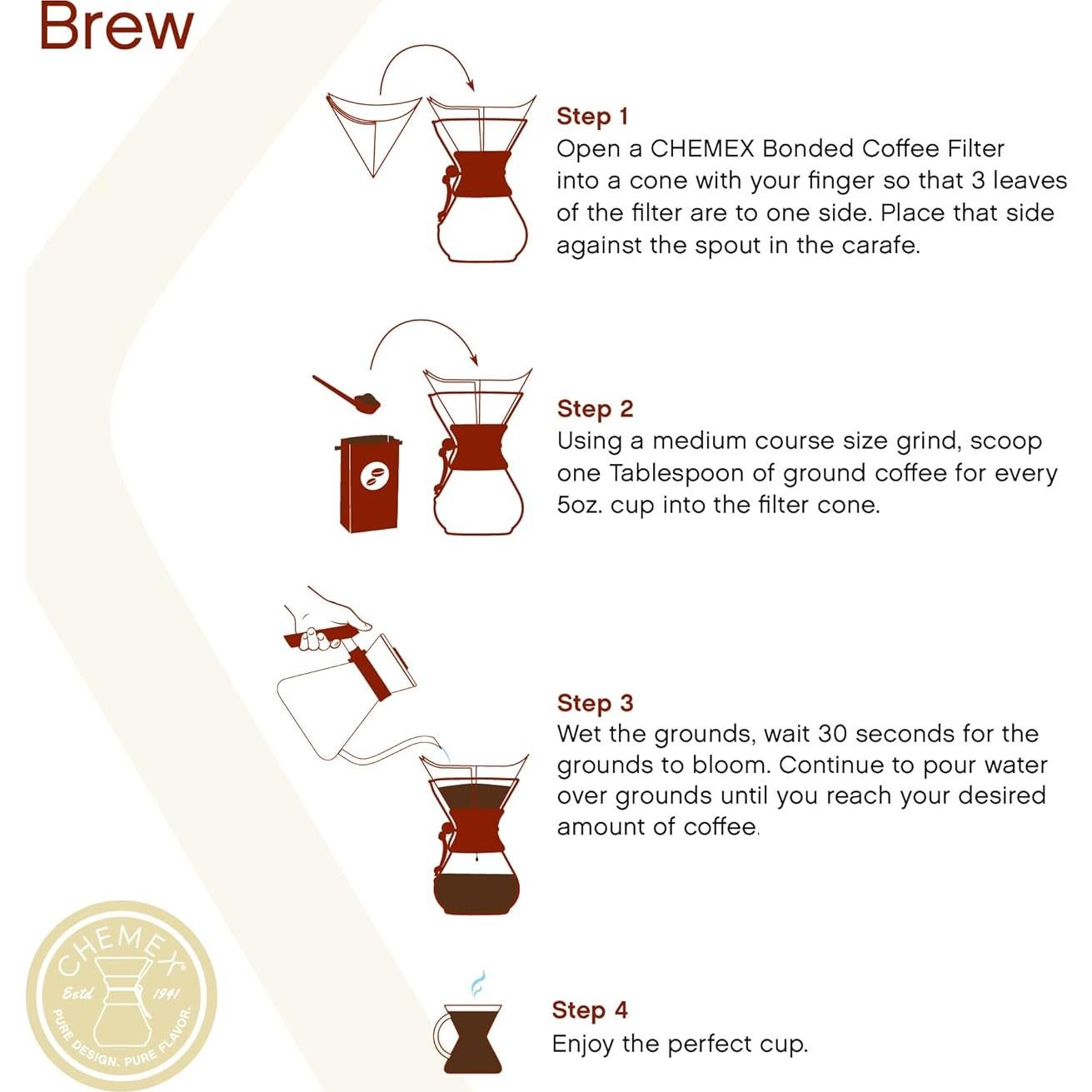 Filtro de Café Chemex Bonded Cuadrado Natural 100 ct