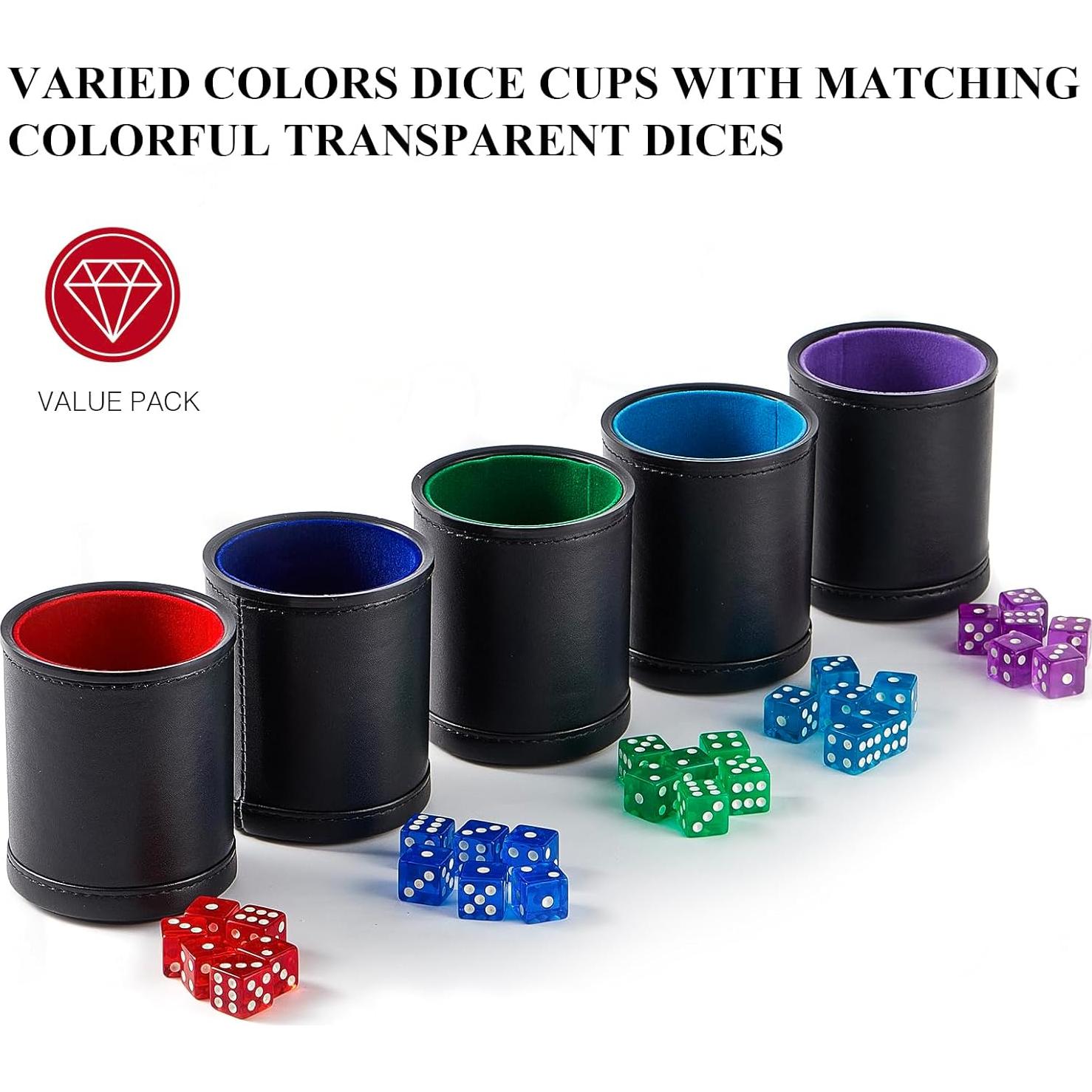 Paquete de 5 Copas de Dados TOPTAN con Terciopelo Colorido