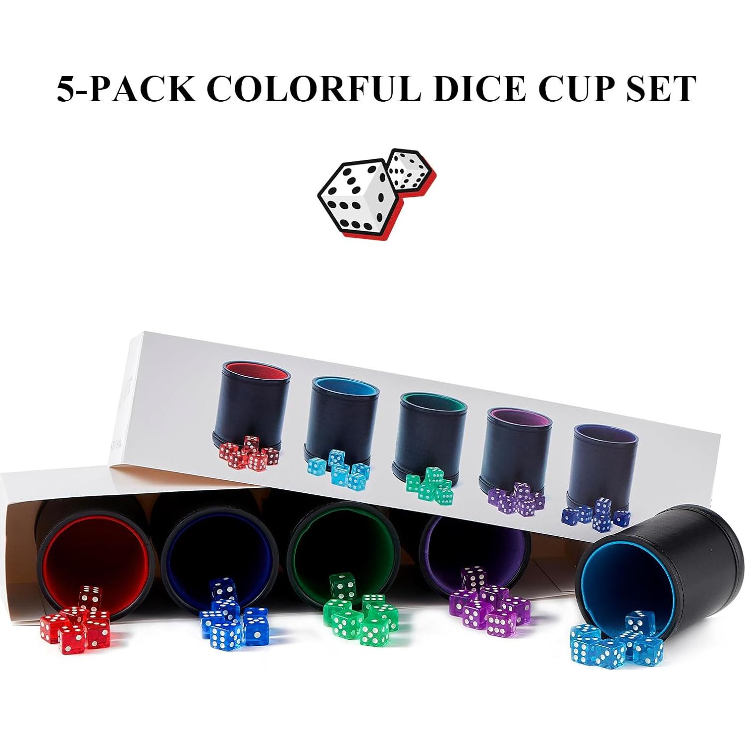 Paquete de 5 Copas de Dados TOPTAN con Terciopelo Colorido