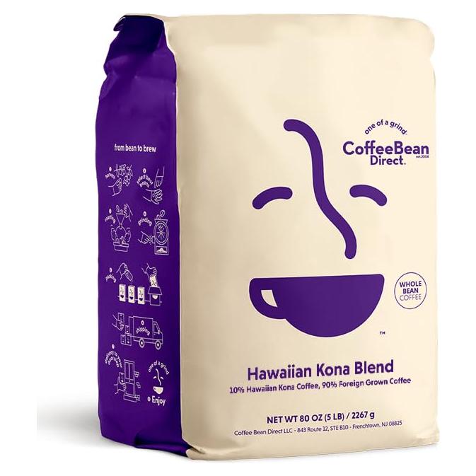 Café en grano entero Coffee Bean Direct Mezcla de Kona 2267g