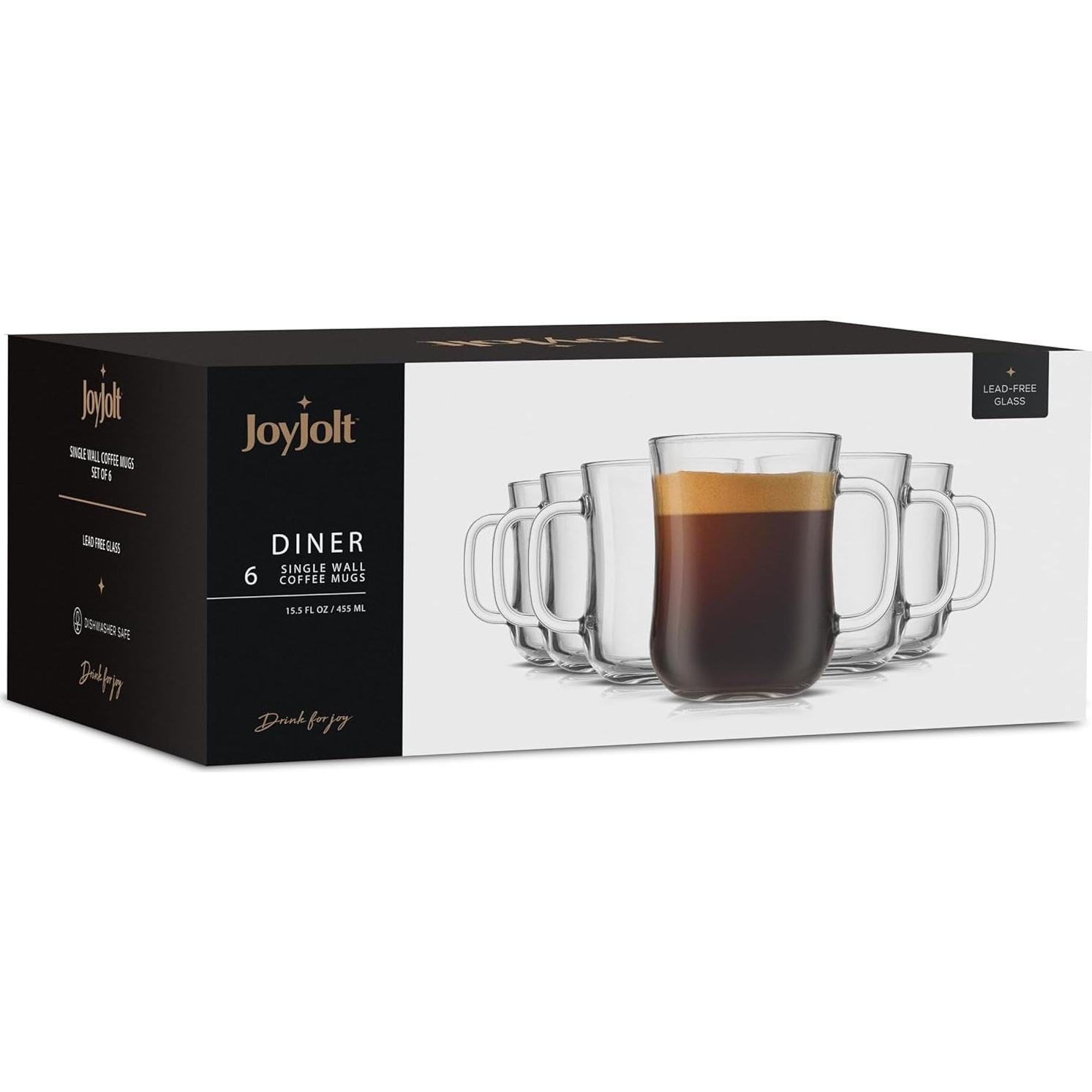 Set de 6 Tazas de Café de Vidrio JoyJolt 15.5oz Apto Lavavajillas