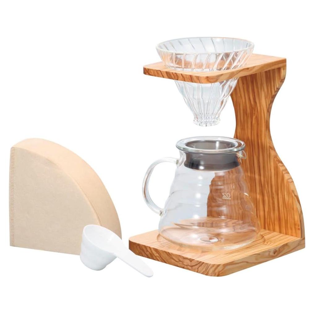 Set Hario V60 de Goteo con Soporte de Madera de Olivo
