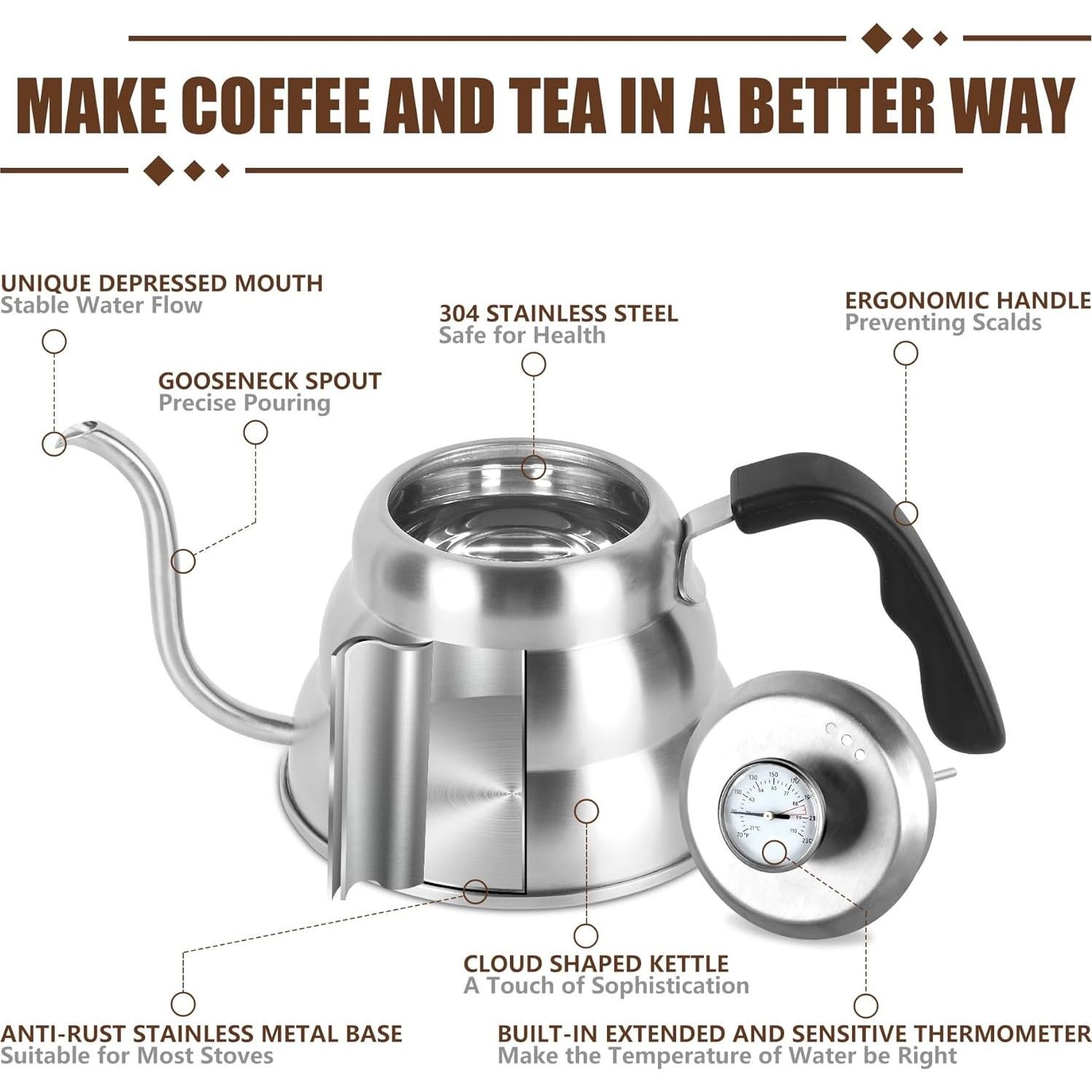 Hervidor de Cuello de Ganso Apusu 1.2L con Termómetro