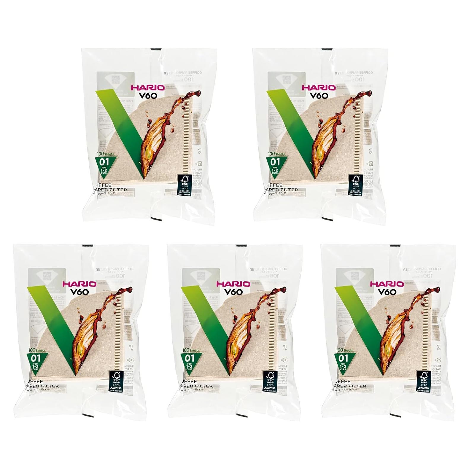Filtros de papel Hario V60 sin blanquear 500 hojas 1-2 tazas