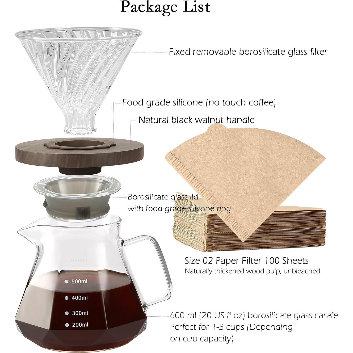 Cafetera de Goteo Lalord 600 ml Vidrio Borosilicato con Filtros