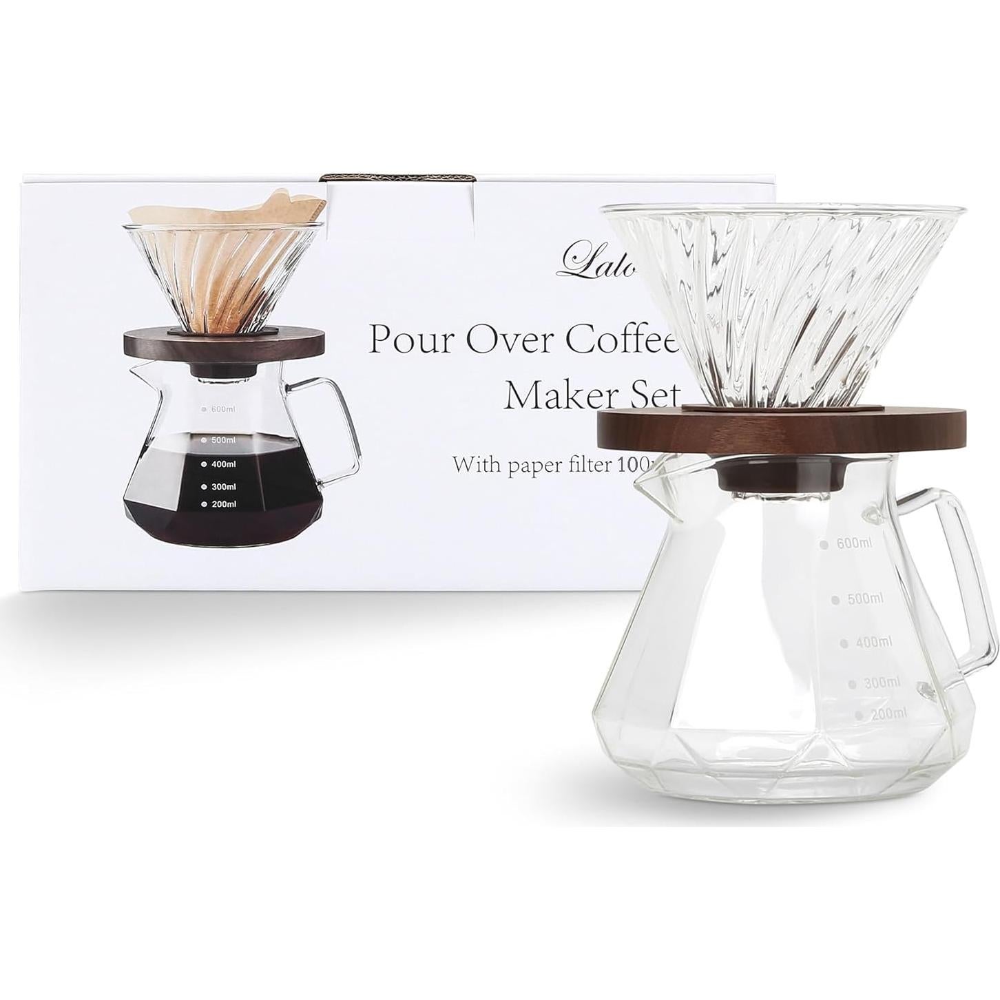 Cafetera de Goteo Lalord 600 ml Vidrio Borosilicato con Filtros