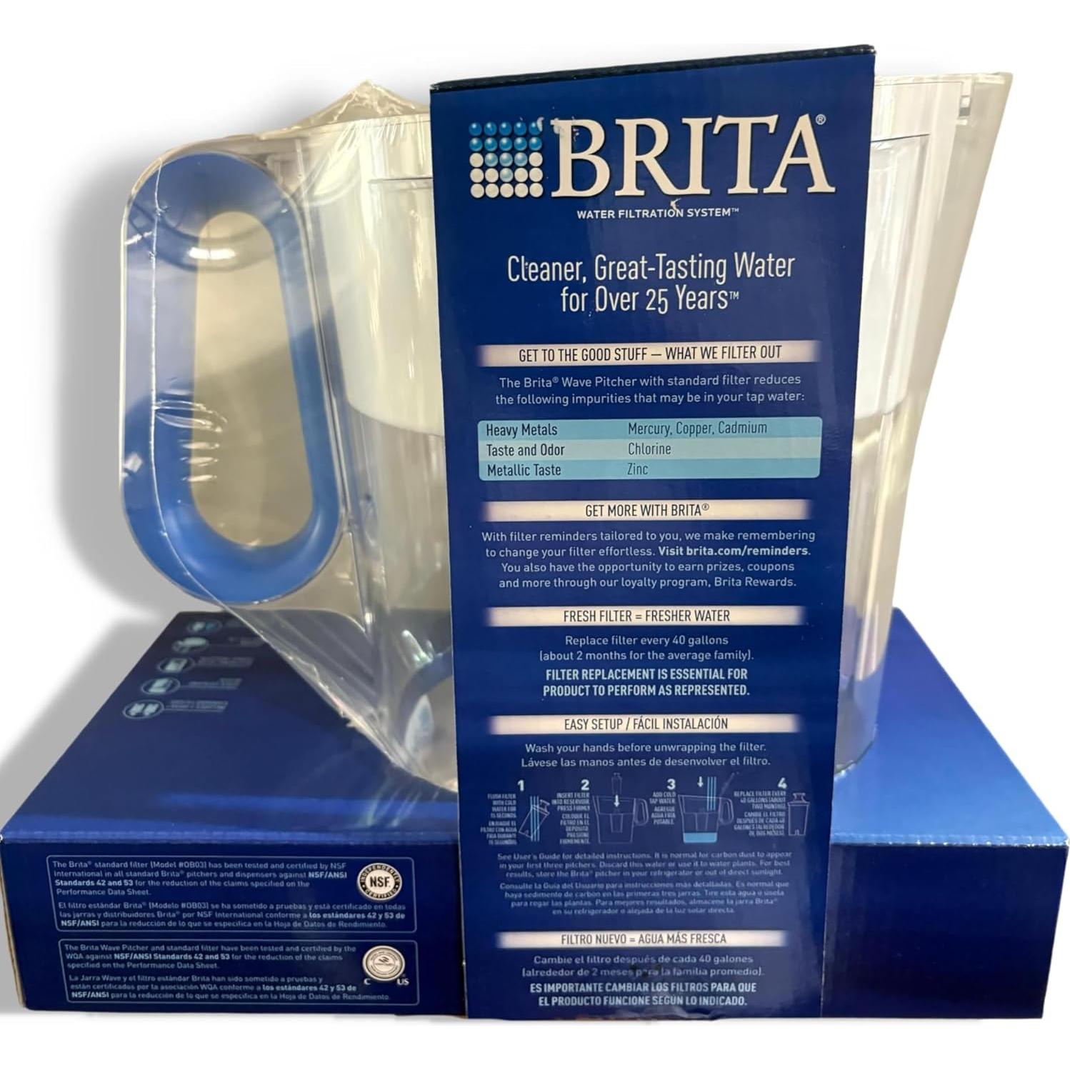 Jarra de Filtro de Agua Brita 10 Tazas 2.37L Libre BPA Azul