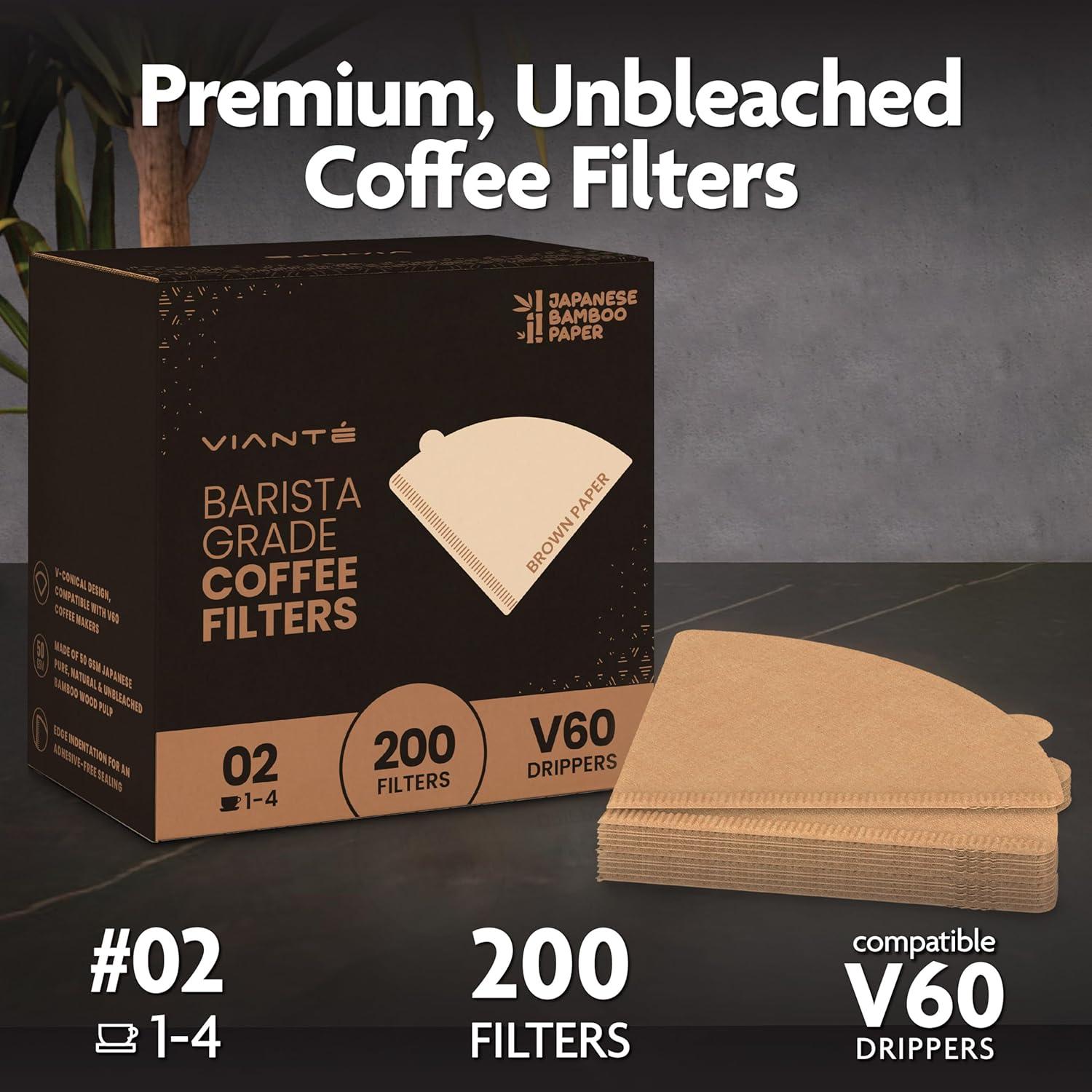 Filtros de café Vianté V60 #2 de bambú orgánico 200 unidades