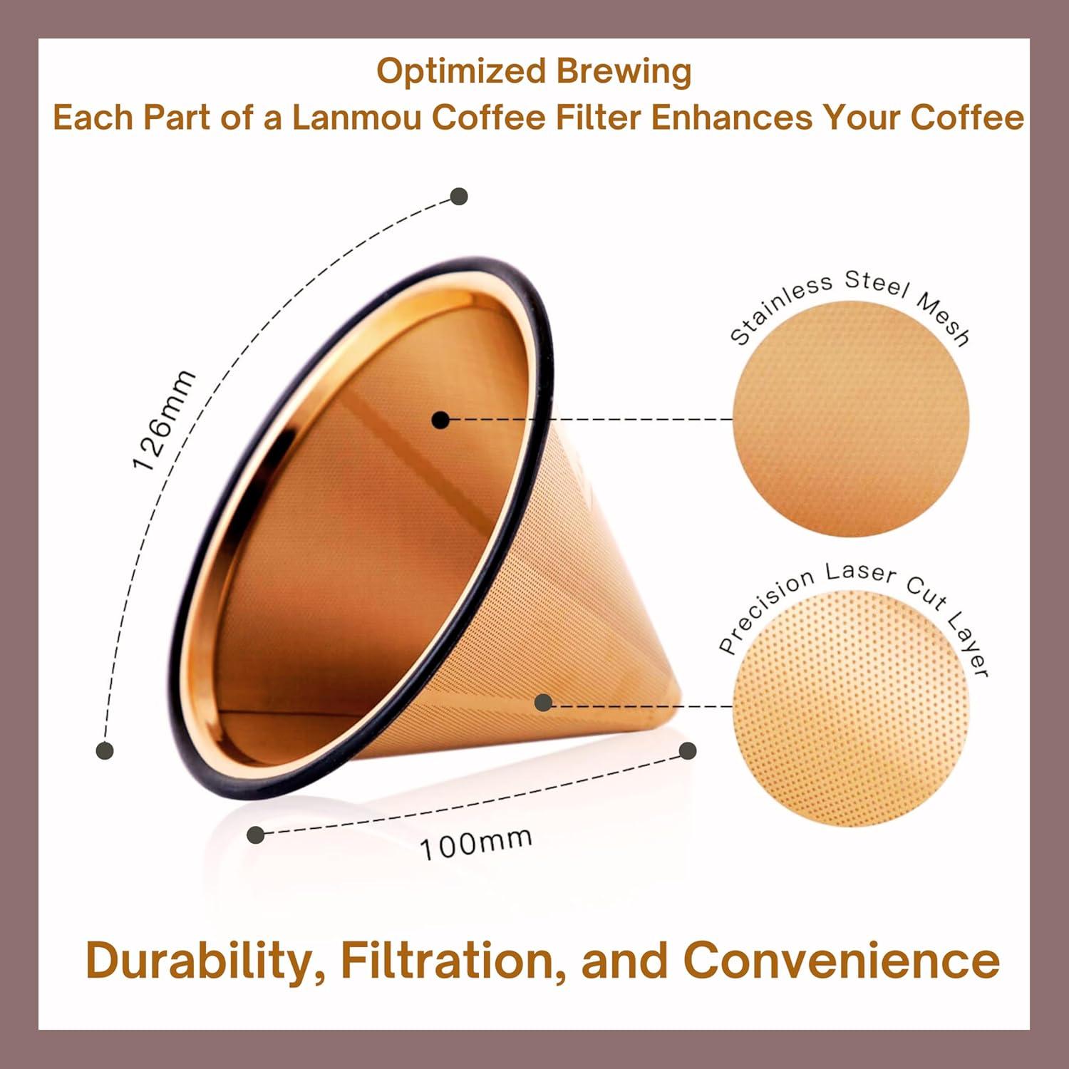Filtro de café reutilizable Lanmou de acero inoxidable oro rosa