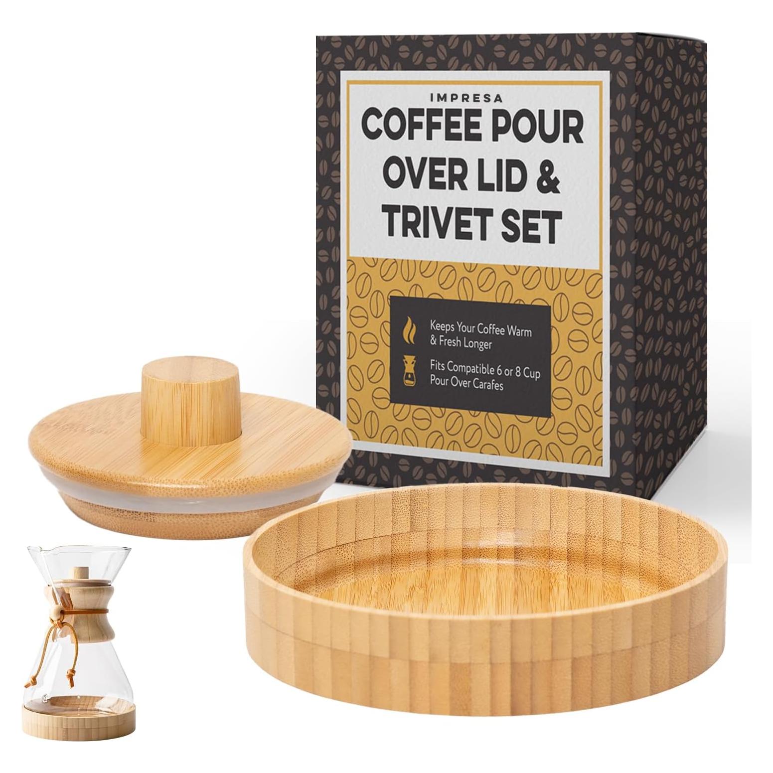 Juego de Tapa y Trivet de Madera IMPRESA para Chemex 6-8 Tazas