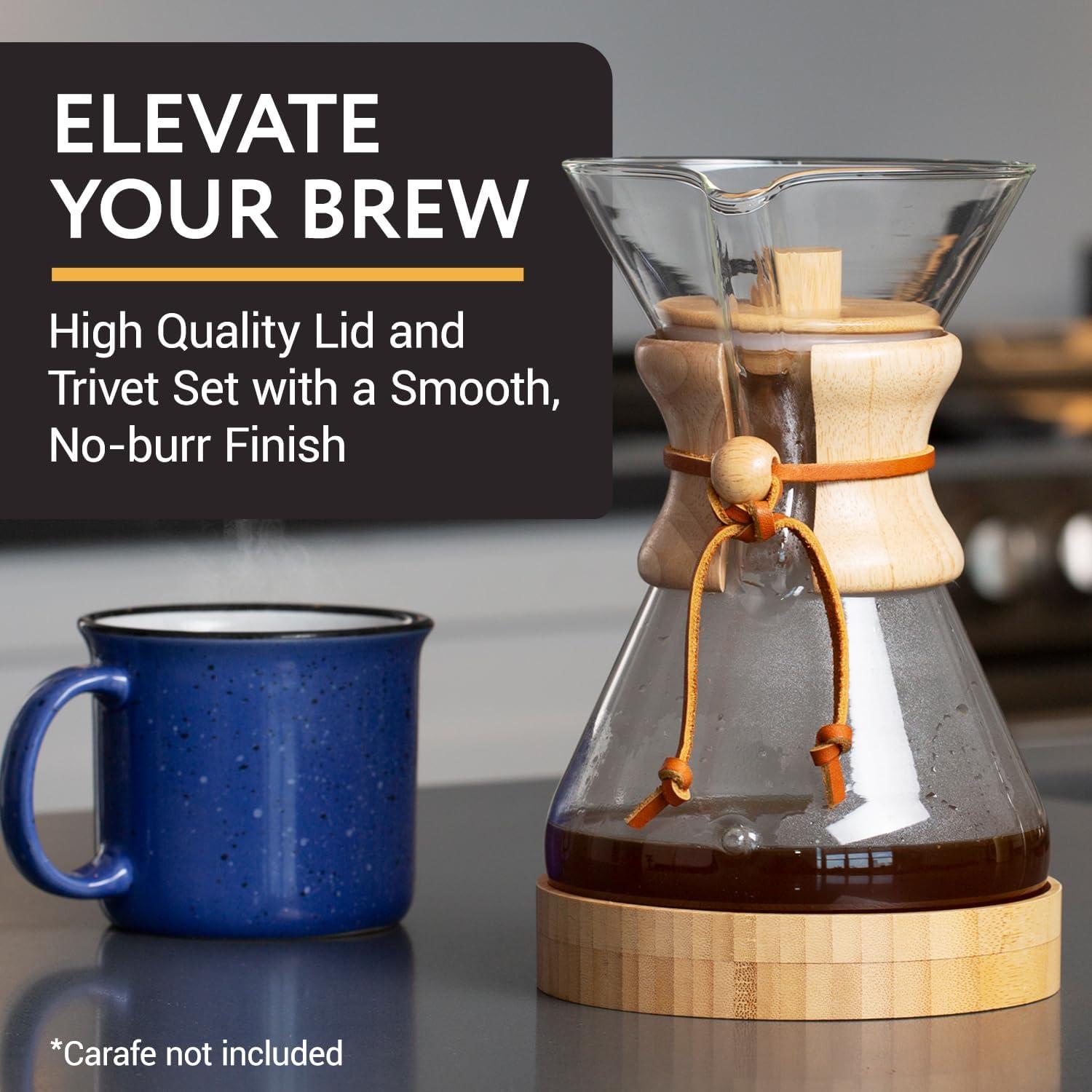 Juego de Tapa y Trivet de Madera IMPRESA para Chemex 6-8 Tazas