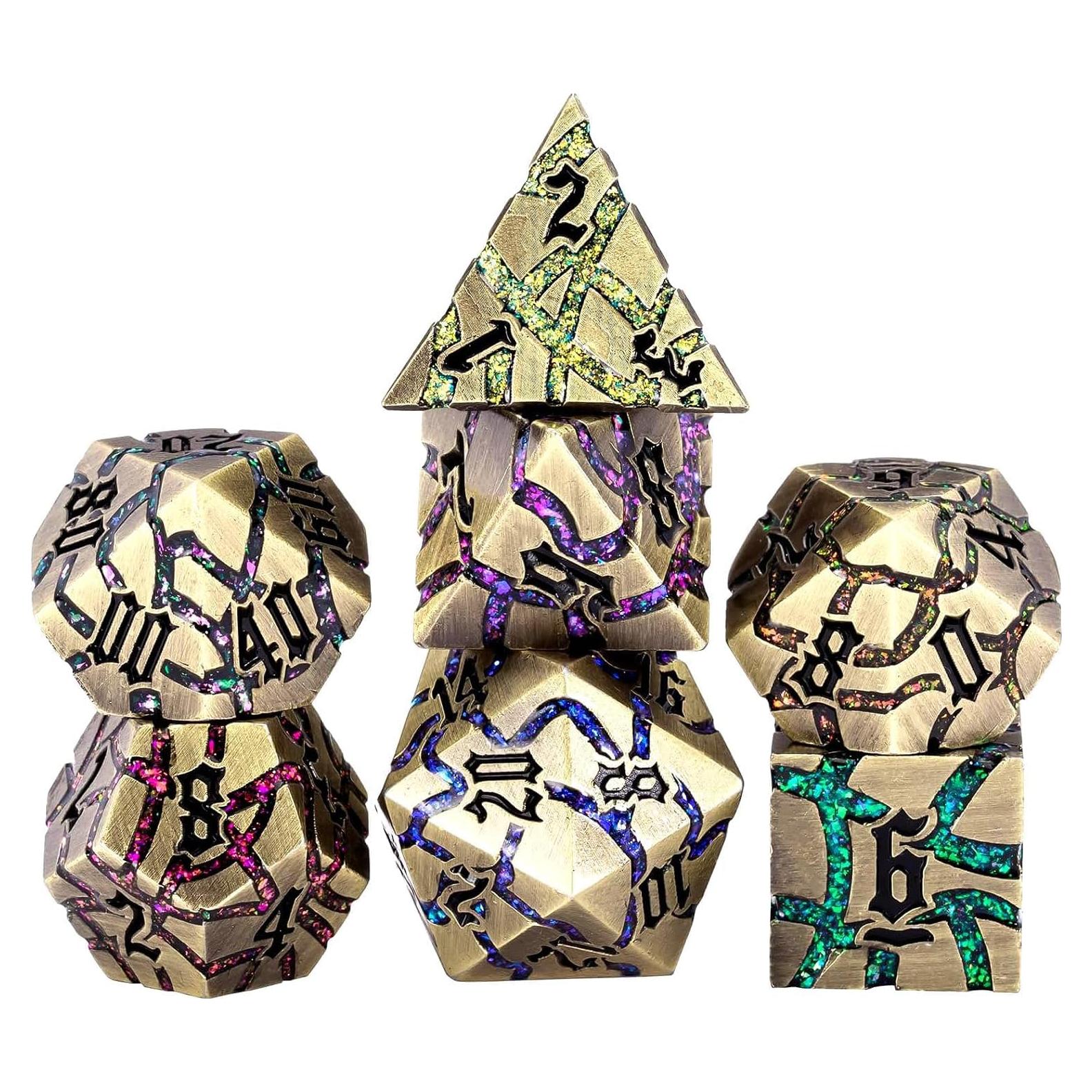 Juego de Dados DND de Metal Maywin 7 Piezas Azul Antiguo