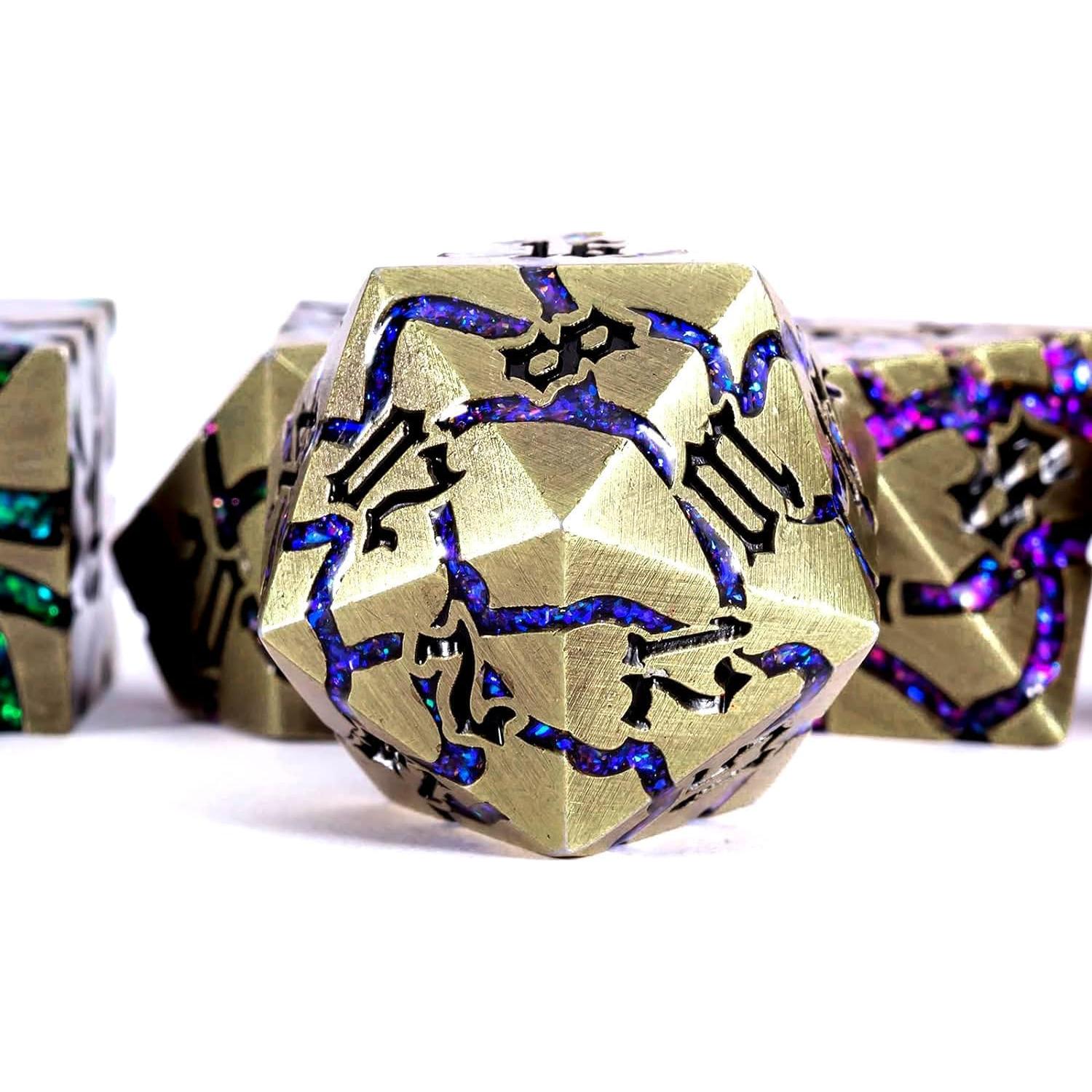 Juego de Dados DND de Metal Maywin 7 Piezas Azul Antiguo