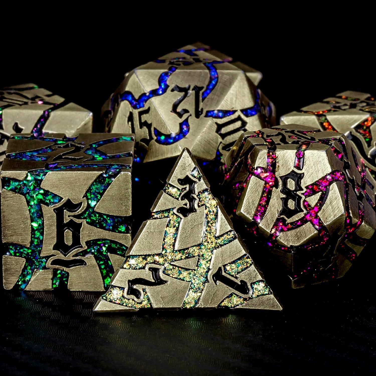 Juego de Dados DND de Metal Maywin 7 Piezas Azul Antiguo