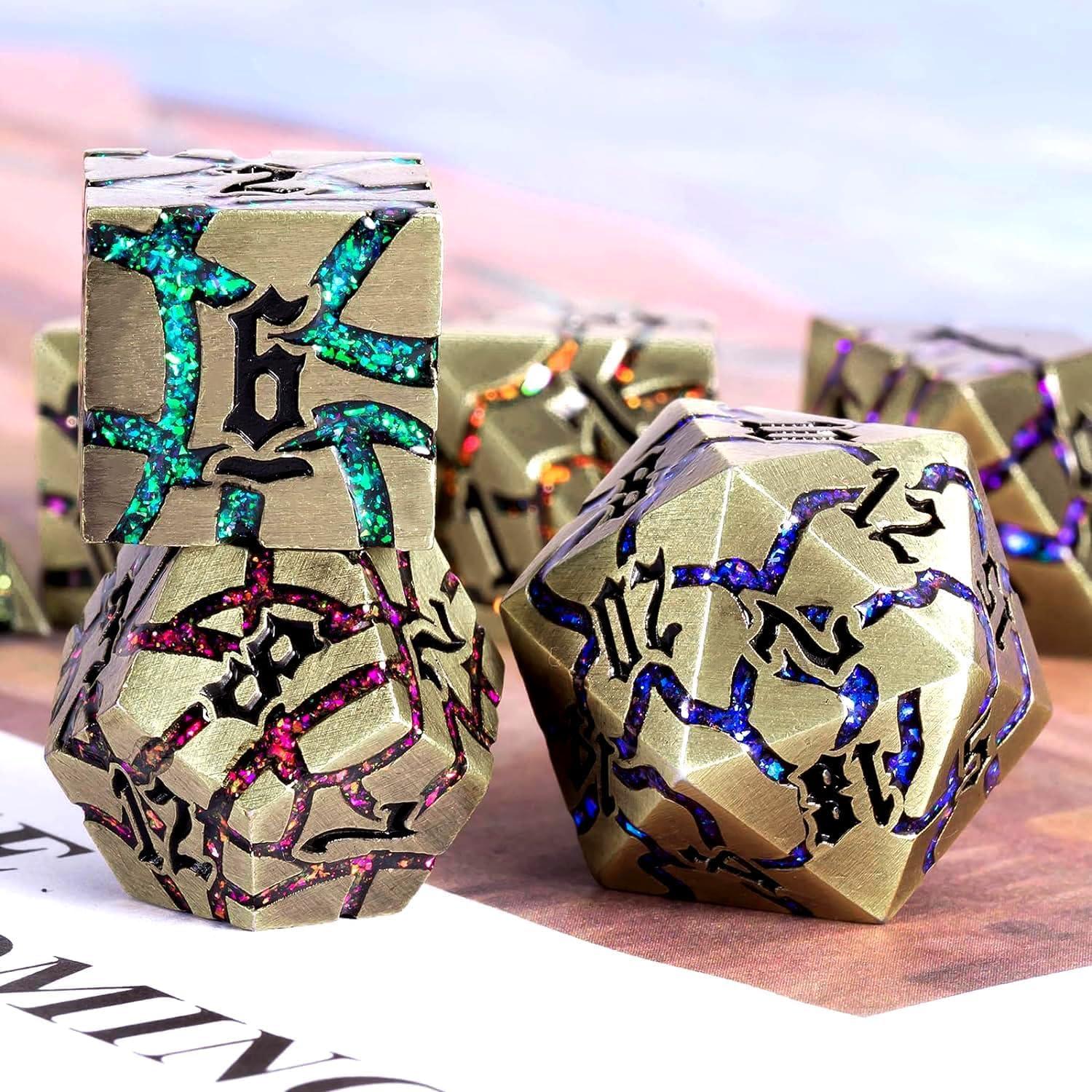 Juego de Dados DND de Metal Maywin 7 Piezas Azul Antiguo