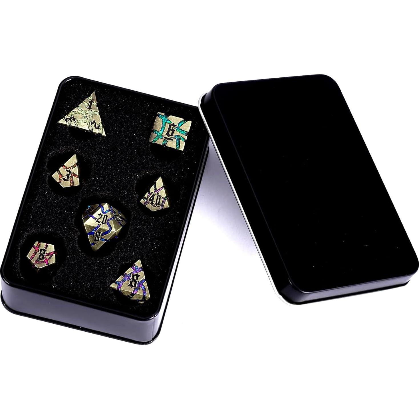 Juego de Dados DND de Metal Maywin 7 Piezas Azul Antiguo