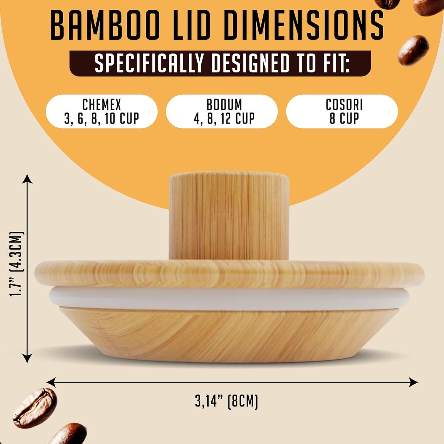Tapa de Bambú HEXNUB para Cafetera Chemex y Bodum 9 cm