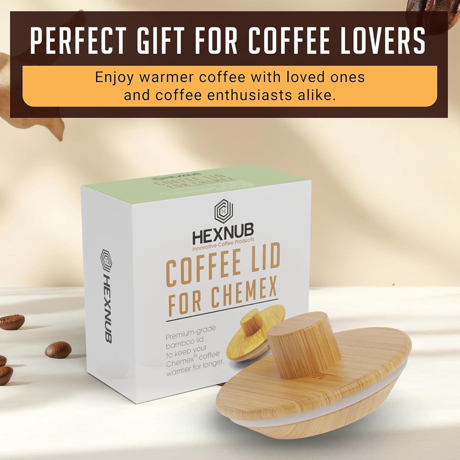 Tapa de Bambú HEXNUB para Cafetera Chemex y Bodum 9 cm