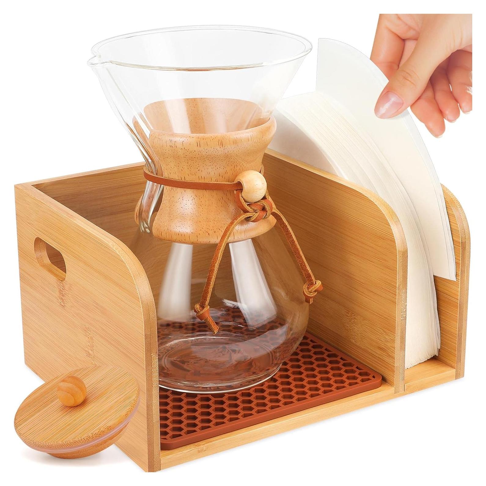 Caddy de Bambú con Tapa y Alfombrilla para Cafeteras Chemex