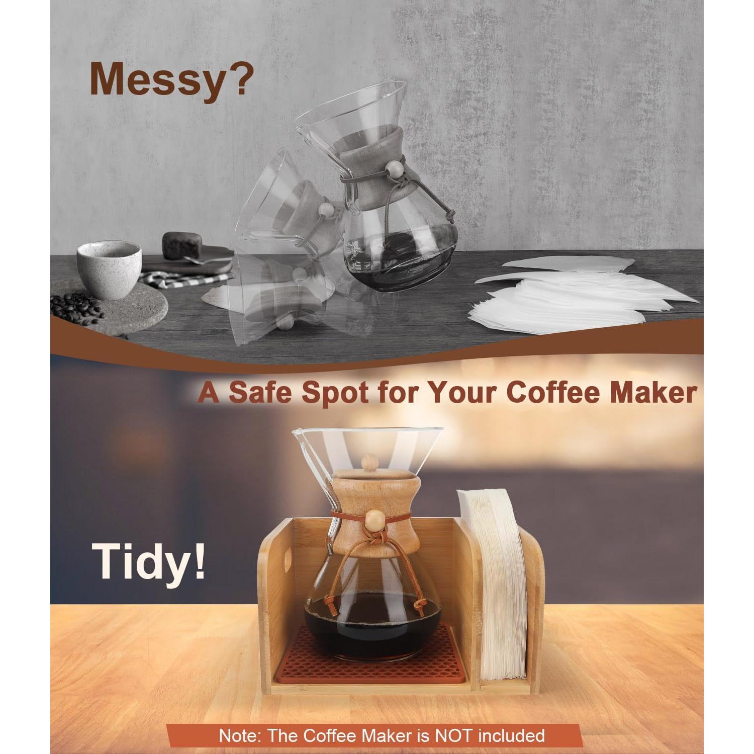 Caddy de Bambú con Tapa y Alfombrilla para Cafeteras Chemex