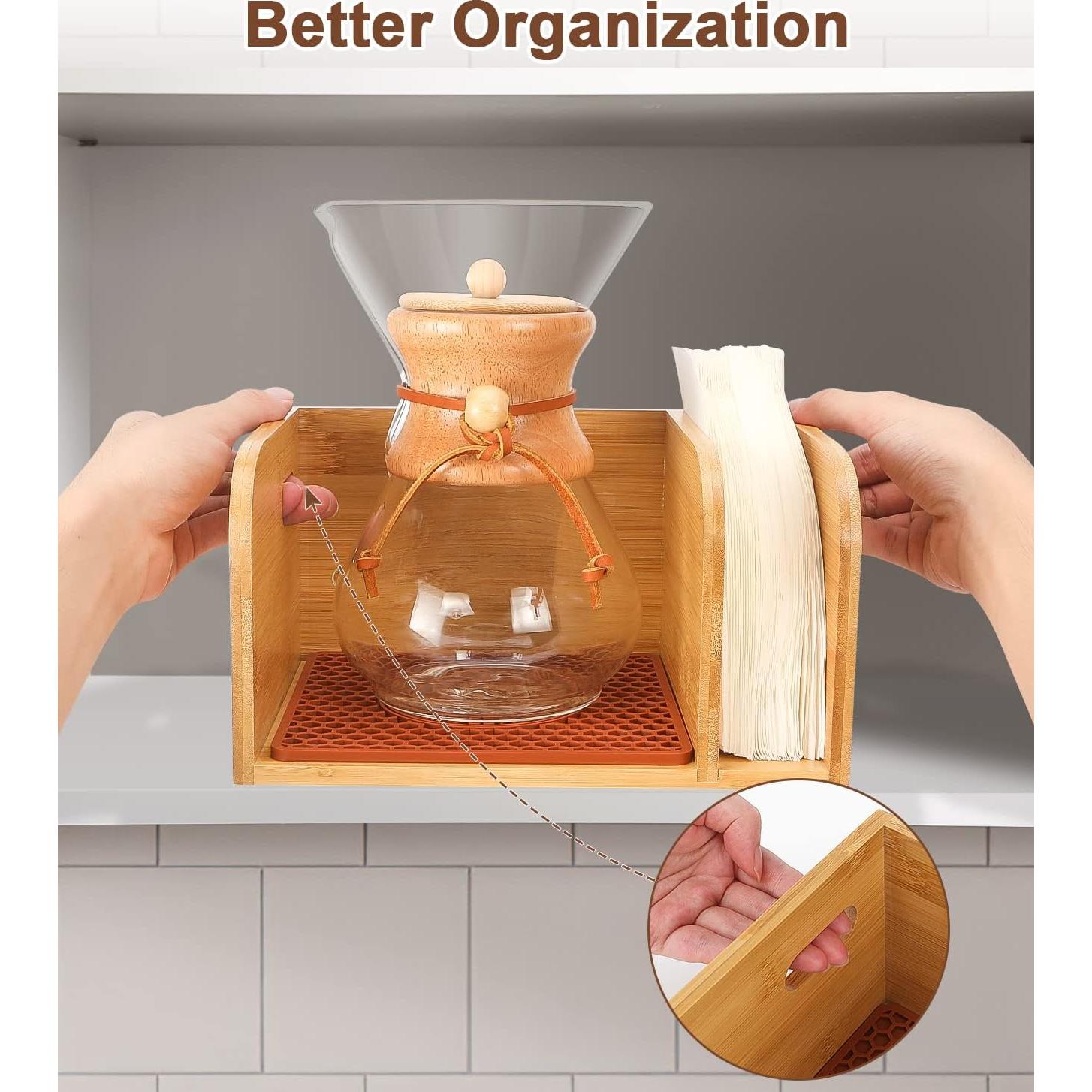 Caddy de Bambú con Tapa y Alfombrilla para Cafeteras Chemex