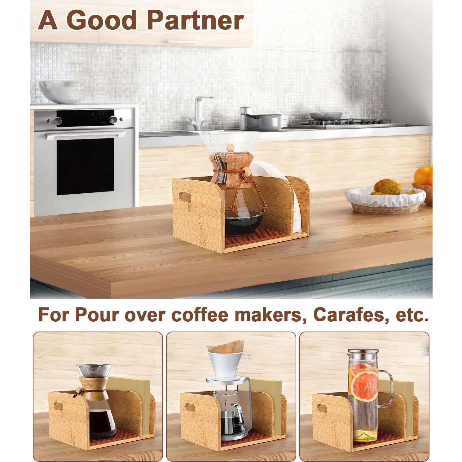 Caddy de Bambú con Tapa y Alfombrilla para Cafeteras Chemex