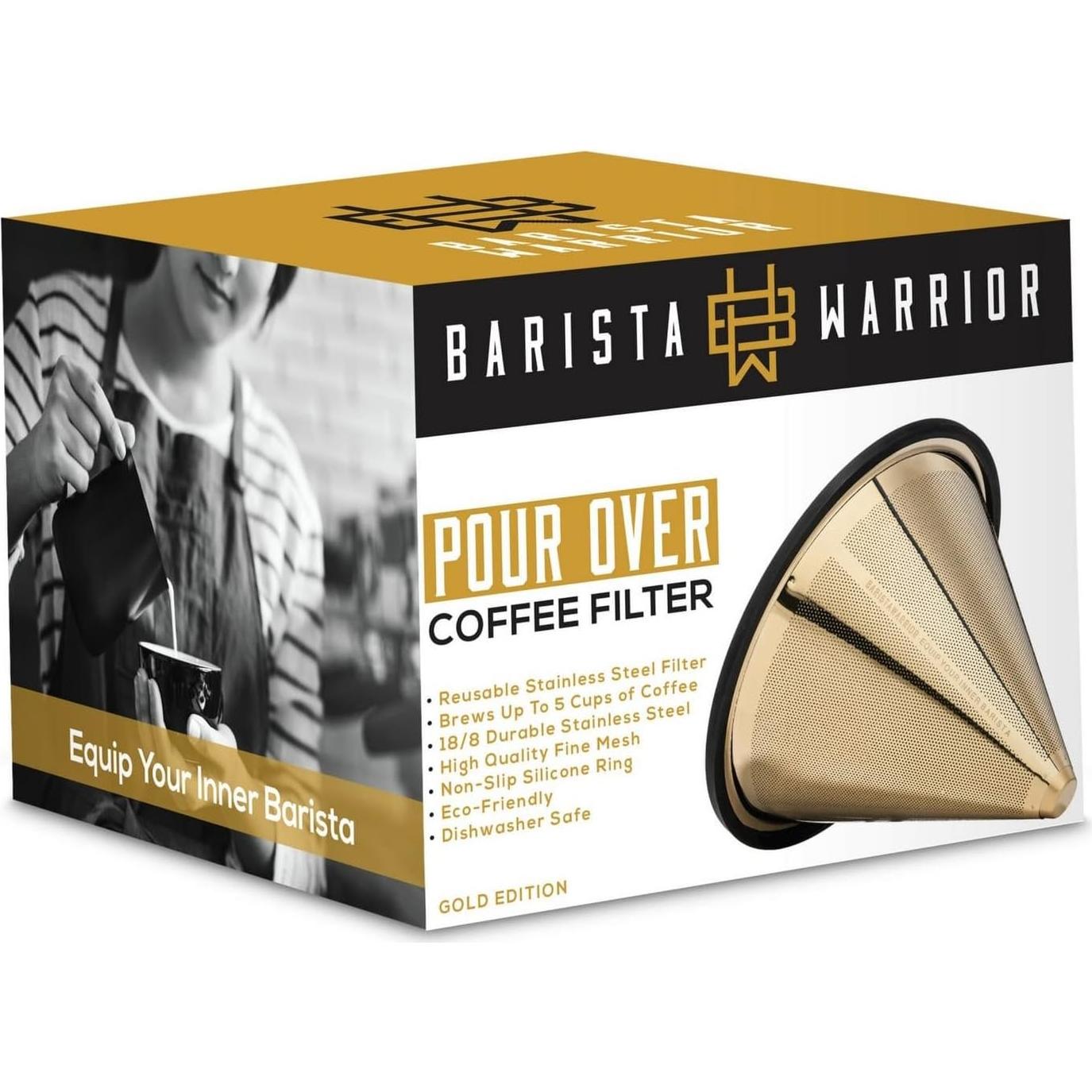 Filtro de Café Reutilizable Guerrero Barista - Acero Inoxidable Dorado