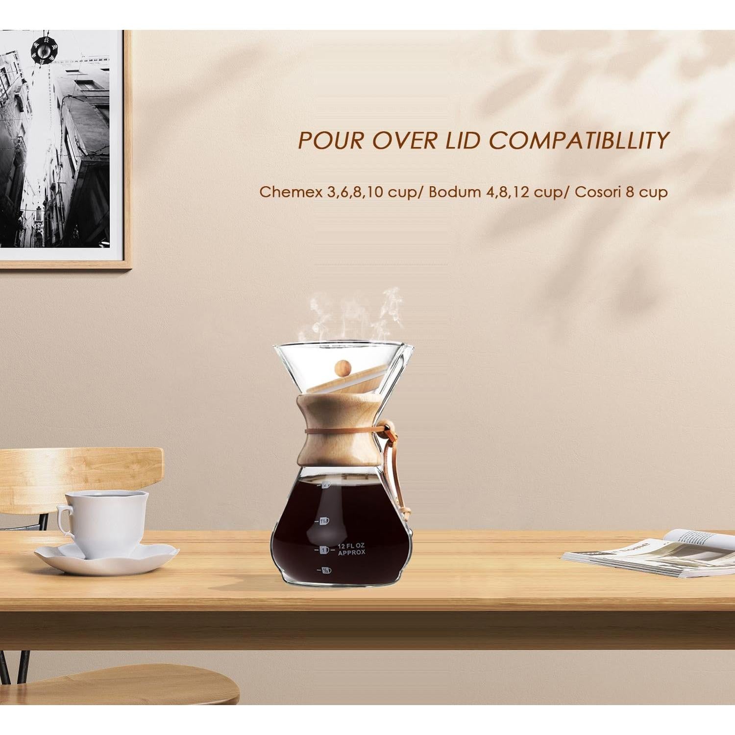 Tapa de Bambú PrimZooty para Cafeteras Chemex 3-10 Tazas