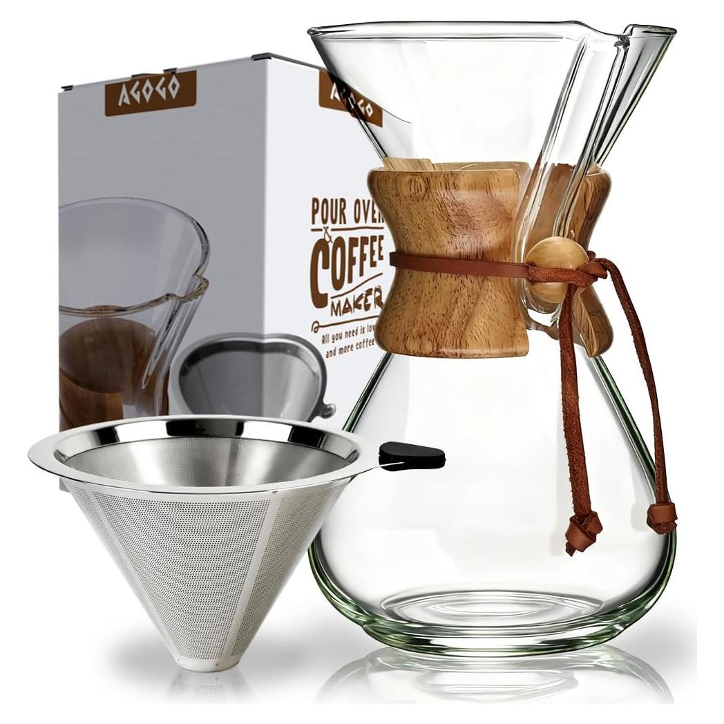 Cafetera de Goteo AGOGO de Vidrio 8 Tazas con Filtro Acero