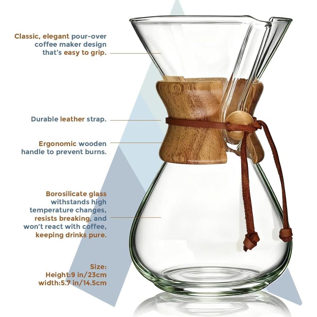 Cafetera de Goteo AGOGO de Vidrio 8 Tazas con Filtro Acero